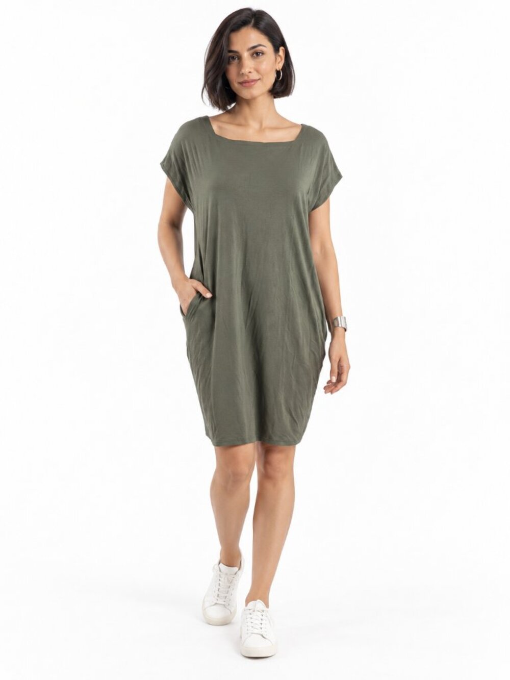 Eileen Fisher Olive Green Shift Dress Size S Casual Minimalist